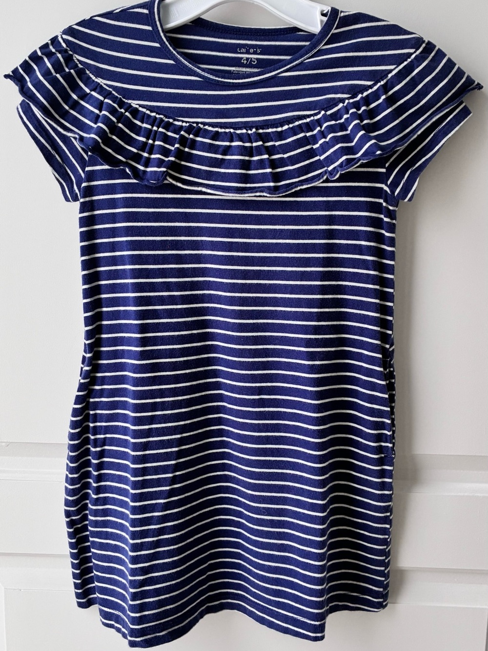 Carter's Navy & White Striped Ruffle-Front  Cotton Dress 4/5